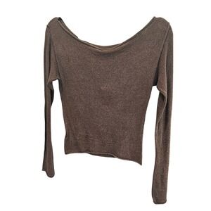 Wild Fable Brown Long Sleeve Crop Top, Boat Neck, Knit Sweater, Medium